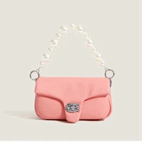 fashion pearl chain soft pu leather bag womens shoulder pink bag 2021 trend lock purses and handbags ladies hand bags totes