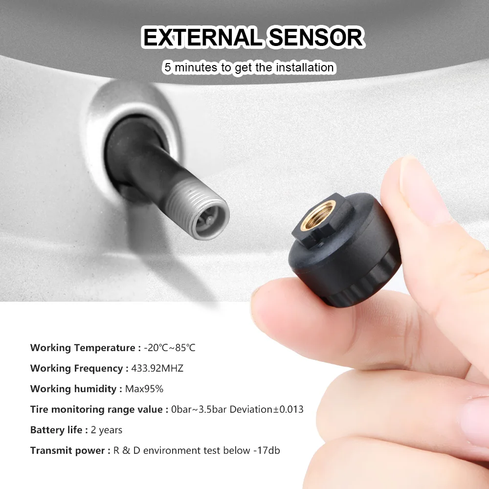 Car TPMS Tyre Pressure Monitoring System Auto Security Alarm Systems Digital LCD Display Battery External Sensor | Автомобили и