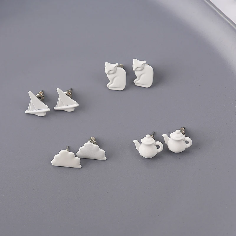 Женские серьги пусеты в форме кошки винтажные массивные чайного горшка