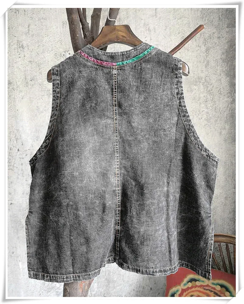 

LYUZHE Black Women Denim Vest 2021 Summer Women Pocket Patchwork Vest Female V Neck Sleeveless Coat ZQY064D