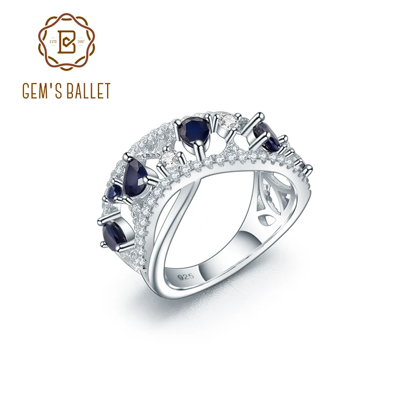 Женское кольцо с натуральным синим сапфиром GEM'S BALLET 925 пробы серебряное в стиле