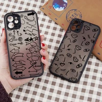 black graffiti line drawing abstract art love phone case for iphone 11 12 mini 13 pro max x xr xs max 7 8 plus se2020 back cover