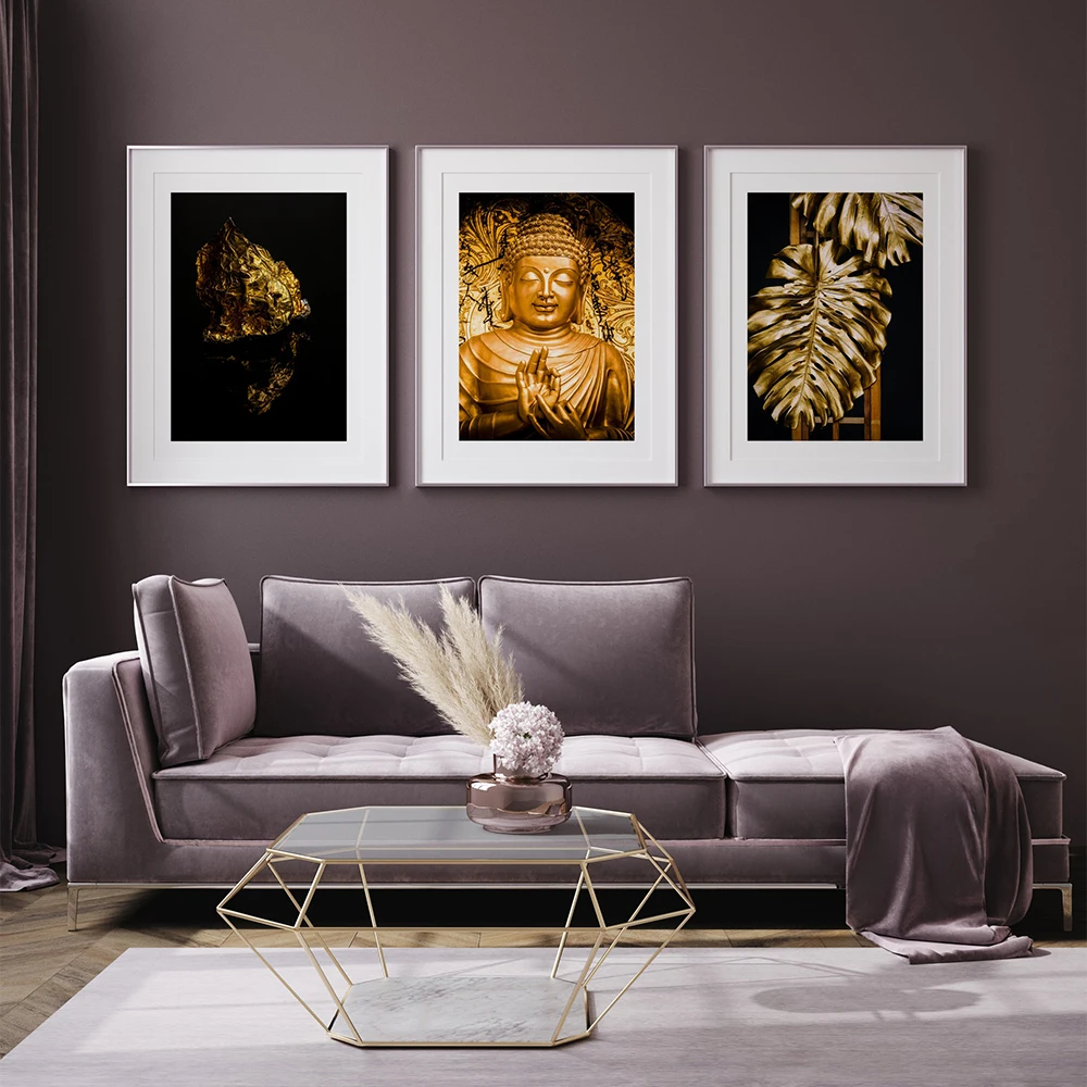 

Canvas Pictures Buddhism Poster Wall Decor Gold Buddha Leaf Rocher Wall Art Canvas Print Buddha Canvas Art Painting On The Wall