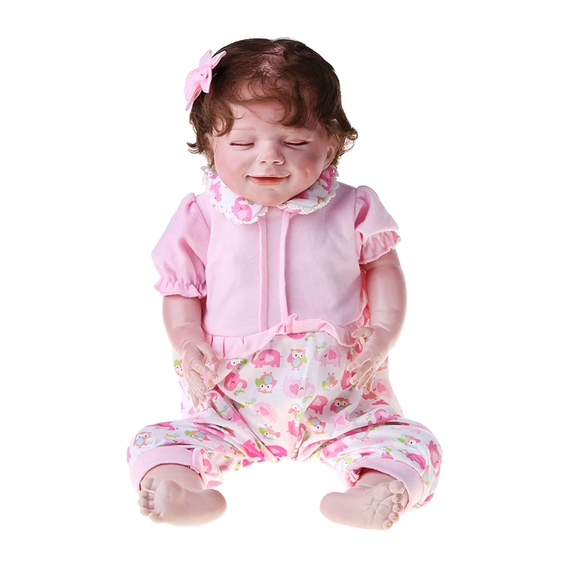 

22inch/55CM Interactive Toys Realistic Newborn Baby Dolls Soft Vinyl Magnetic Mouth Soft Body Boy Doll with Pink Suit T5EC
