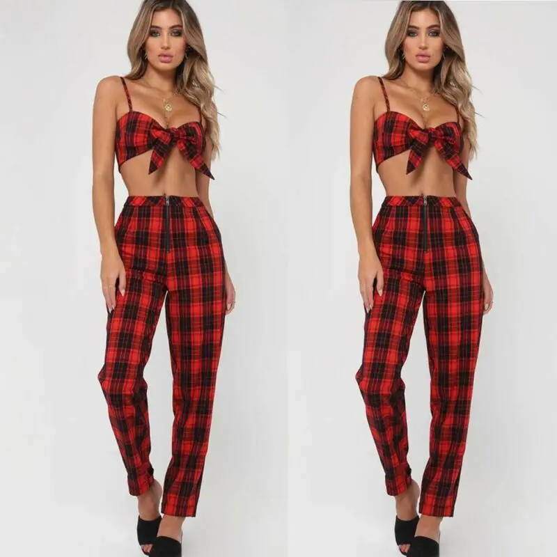 

Women High Waist Plaid Stretch Skinny Pencil Pants Trousers Denim Leggings Jeggings Casual Women Clothing