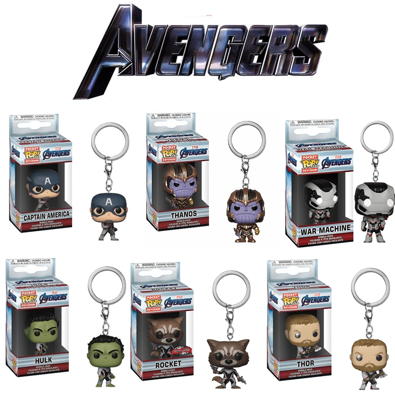 

Marvel Avengers Endgame Keychain Captain America War Machine Hulk Thor Thanos Rocket Action Figure Toys Funko