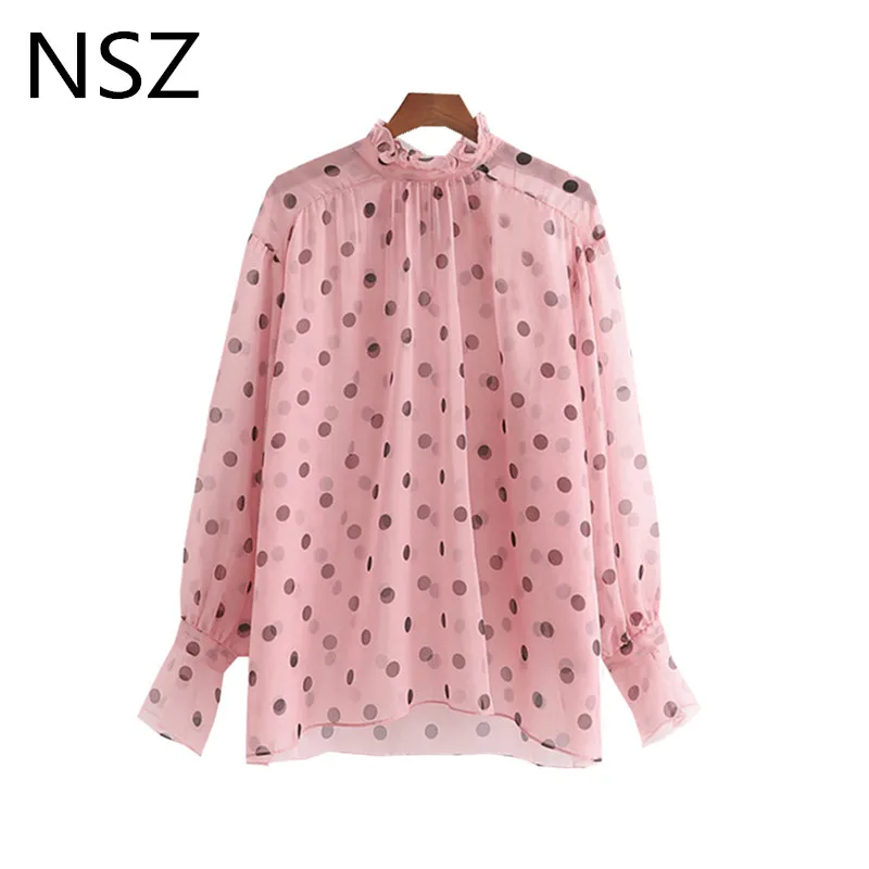 NSZ женская шифоновая блузка в горошек прозрачная рубашка прозрачный сексуальный