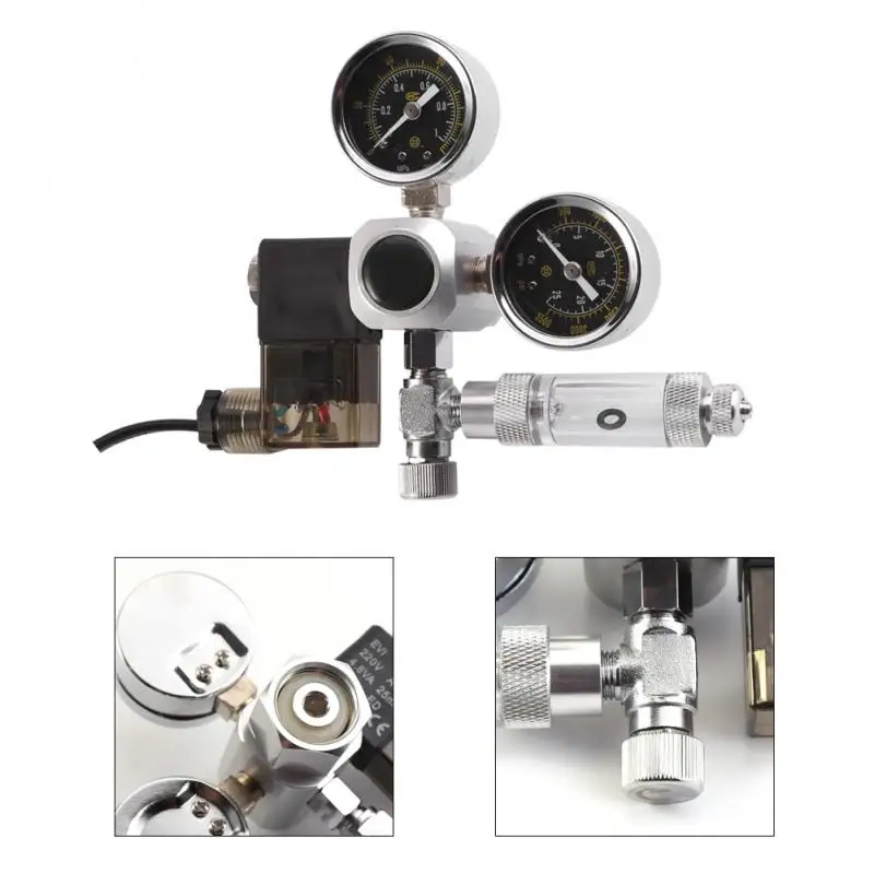 

DANIU 220V Aquarium System Dual Gauge CO2 Control Auto Pressure Regulator Bubble Counter Solenoid Valve Aquarium Bubble Counter