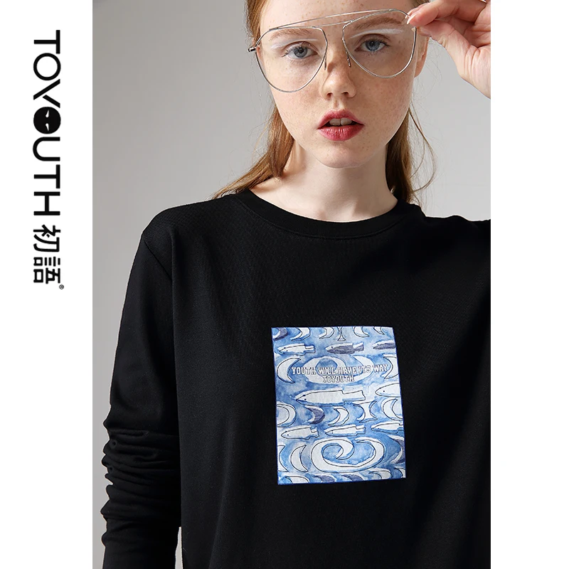 Toyouth повседневные принтованные Осенние футболки с длинным рукавом для женщин