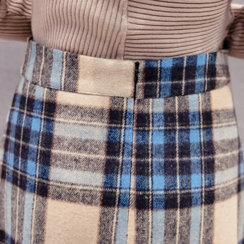 Облегающая клетчатая юбка в стиле ретро с высокой талией осенне-зимняя