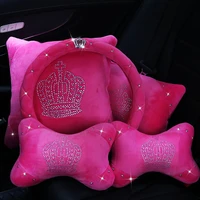 diamond crown pink car seat belt cover pad neck pillow waist support steering wheel cover car accessories