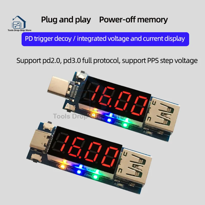 

USB Charging Trigger Charger Voltmeter Ammeter 5V/9V/12V/15V/20V/PPS PD2.0 PD3.0 Type-C USB Decoding Device for PD Charger