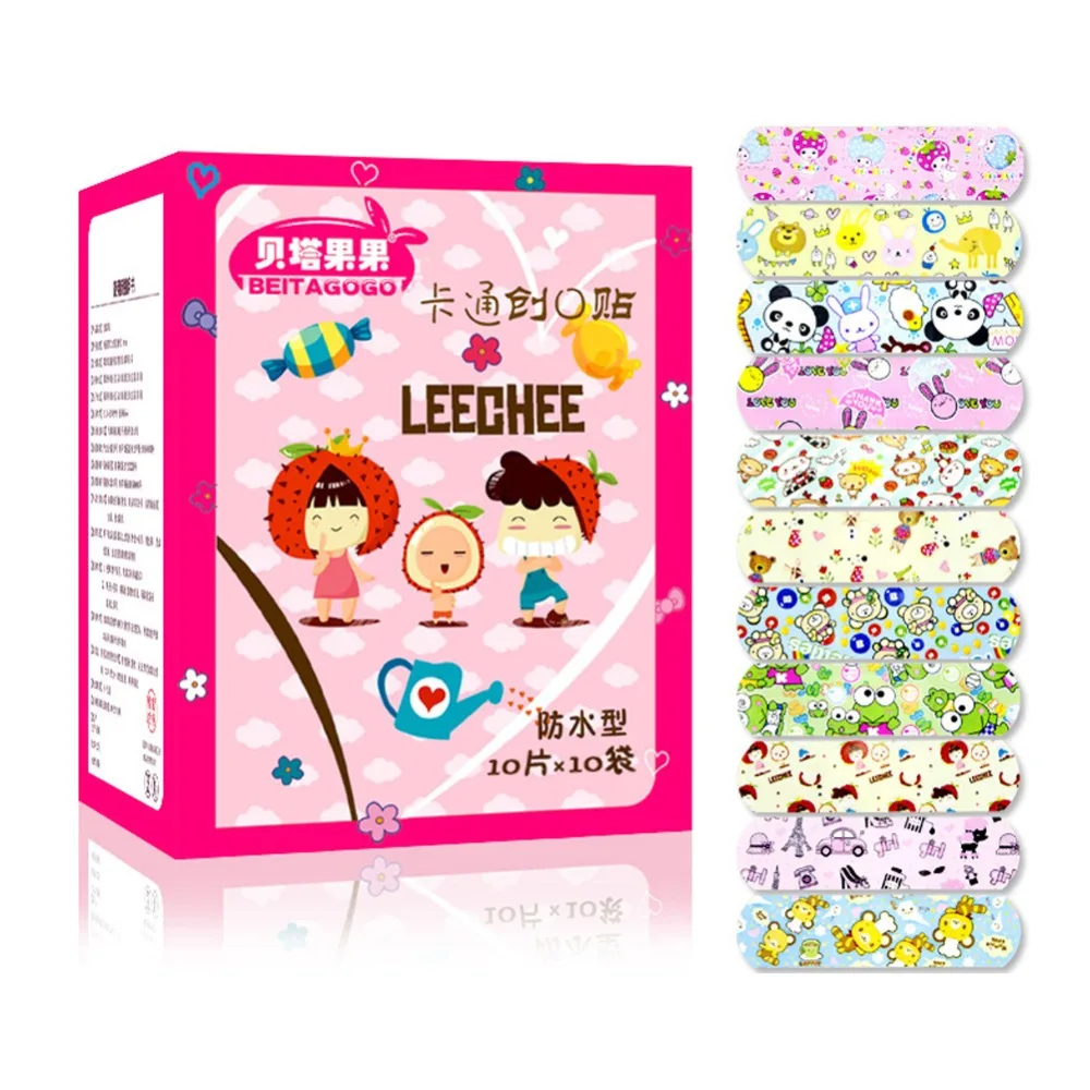 100 шт. водонепроницаемые дышащие пластыри с мультяшным рисунком|Аварийные