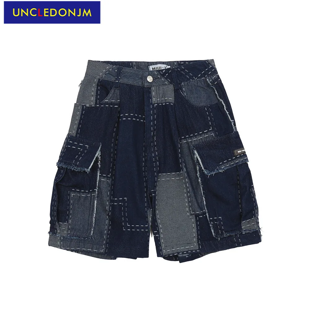 

UNCLEDONJM Distressed patchwork jeans men clothing 2021 streetwear men hip hop pants baggy jeans shorts UDK21036