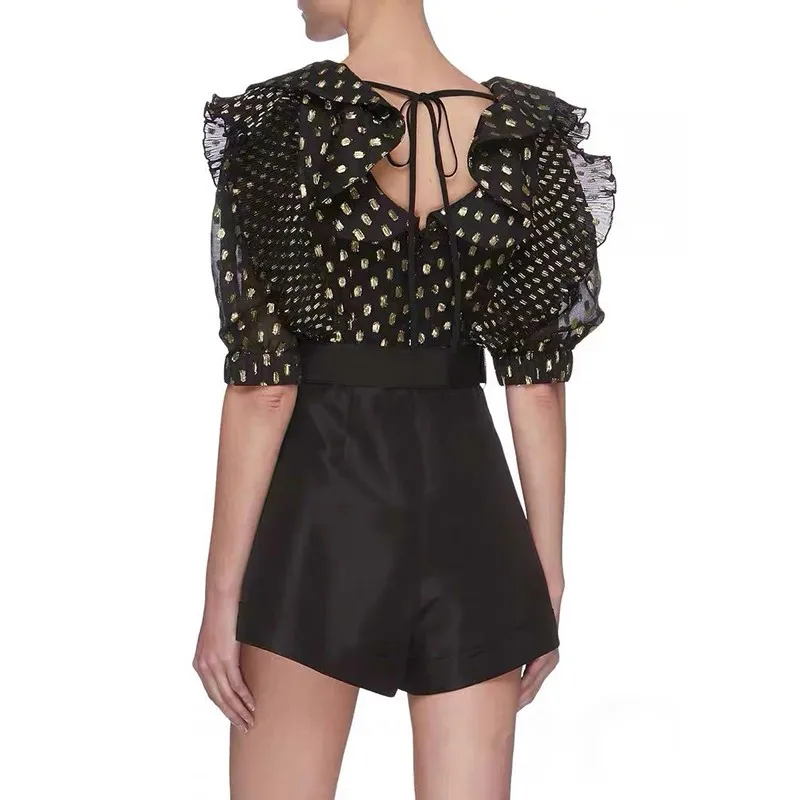 

2021 Summer Ladies Hot Sale Top Quality Gold Metallic Ruffles Slim Fit One Piece Playsuit