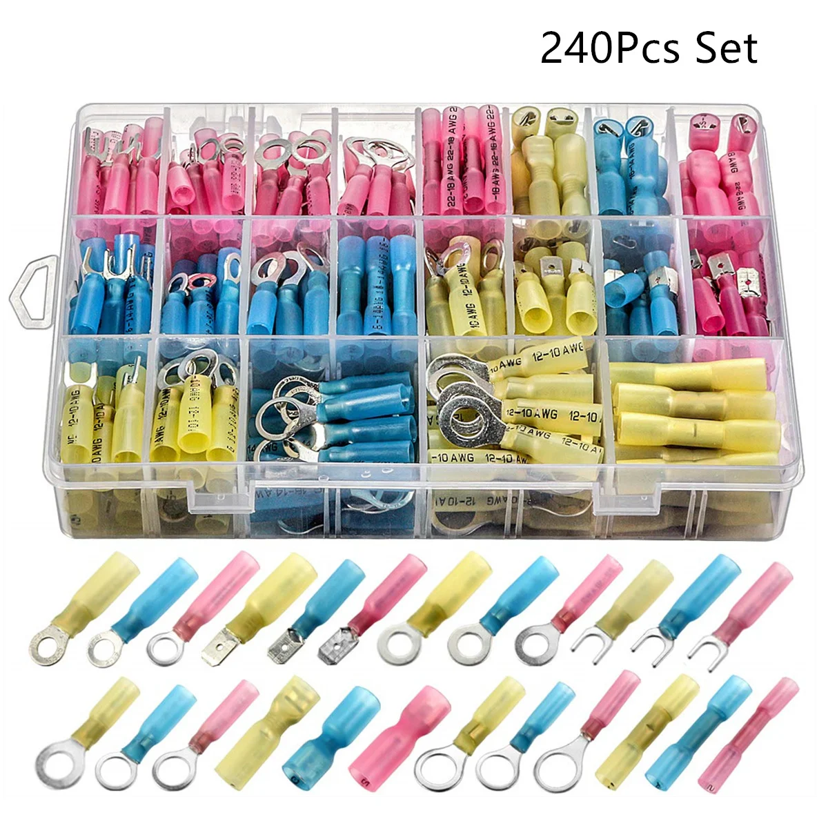 

240PCS Assorted Ring Butt Spade Heat Shrink Wire Connectors Waterproof Marine Automotive Electrical Insulated Crimp Terminals