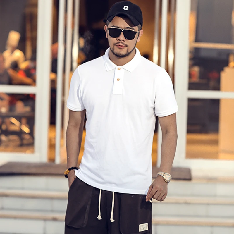  Лето Повседневные хлопковые мужские Однотонная рубашка поло Мужские нагрудные