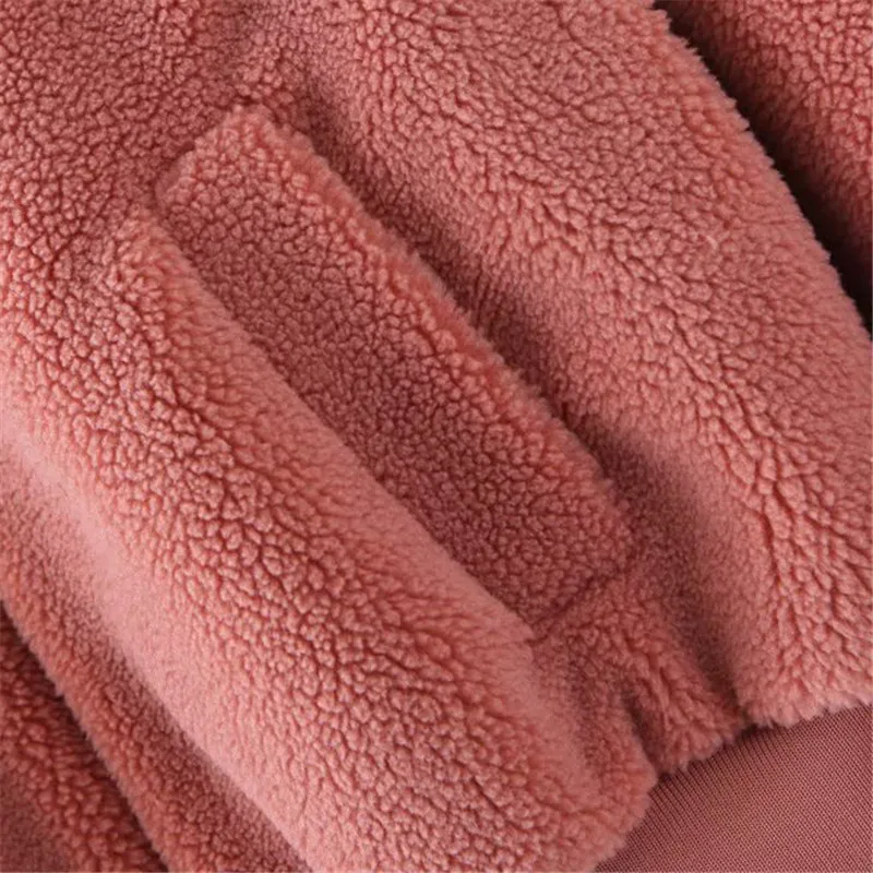 

Stylish elegant warm fur women coats zipper fly pockets red jackets outwear solid loose tops