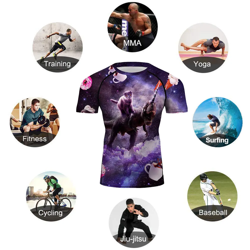 Космическая кошка галактика Мужская футболка с коротким рукавом для тренировок