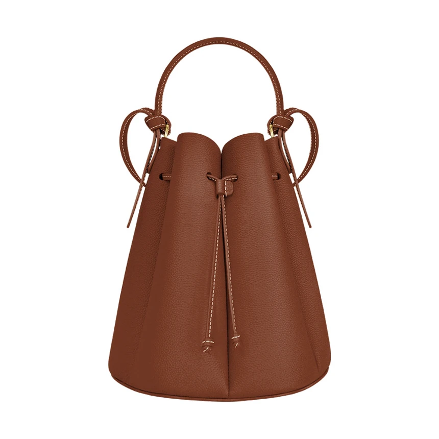 

New leather women's French crowdsourcing simple 2021 new cowhide shoulder ladies cowhide shoulder slung petal bucket bag