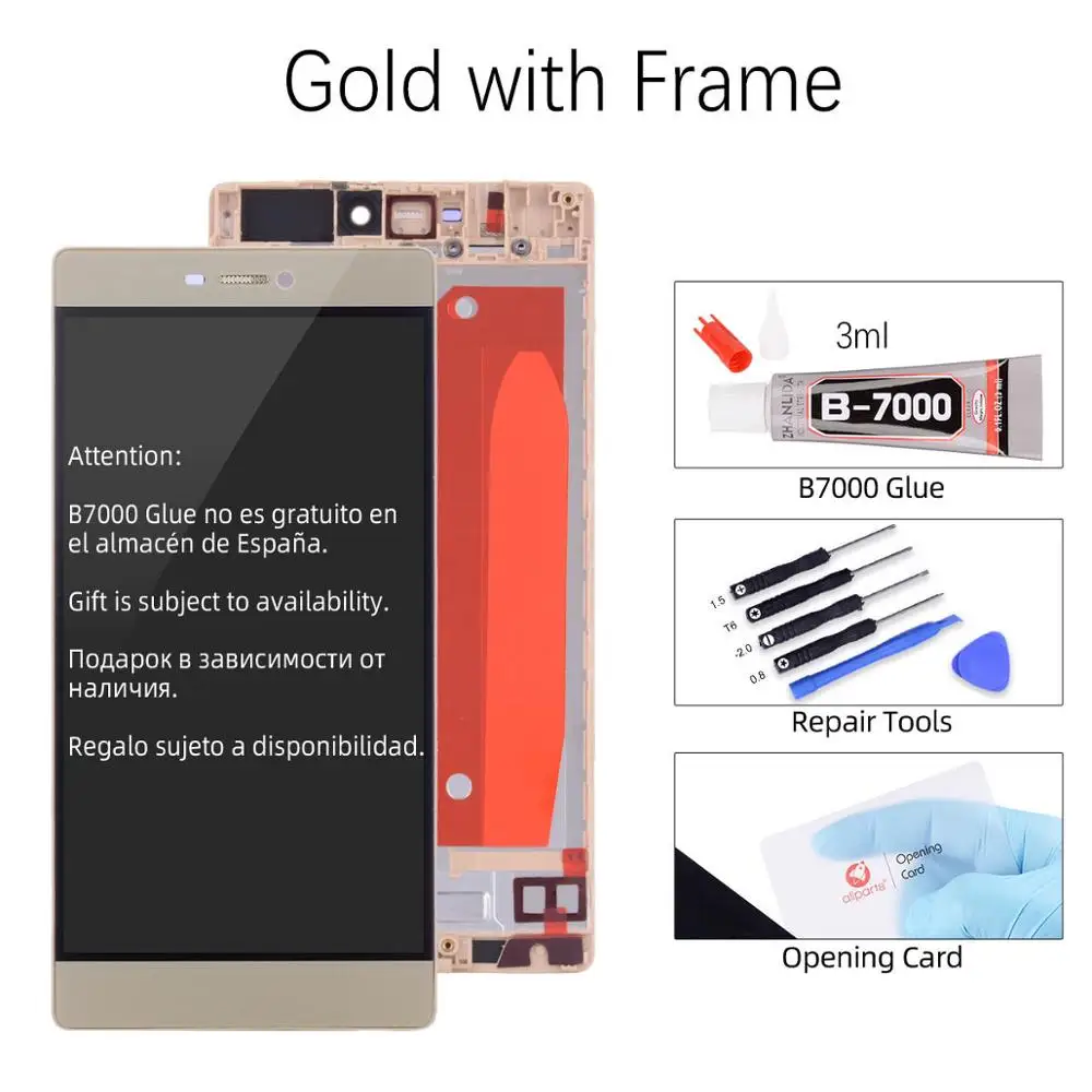 with Frame Gold Дисплей для HUAWEI P8 GRA L09 gra-l09 gra-ul10 LCD в сборе с тачскрином на рамке 5.2'' черный белый золото - Цвет: with Frame Gold