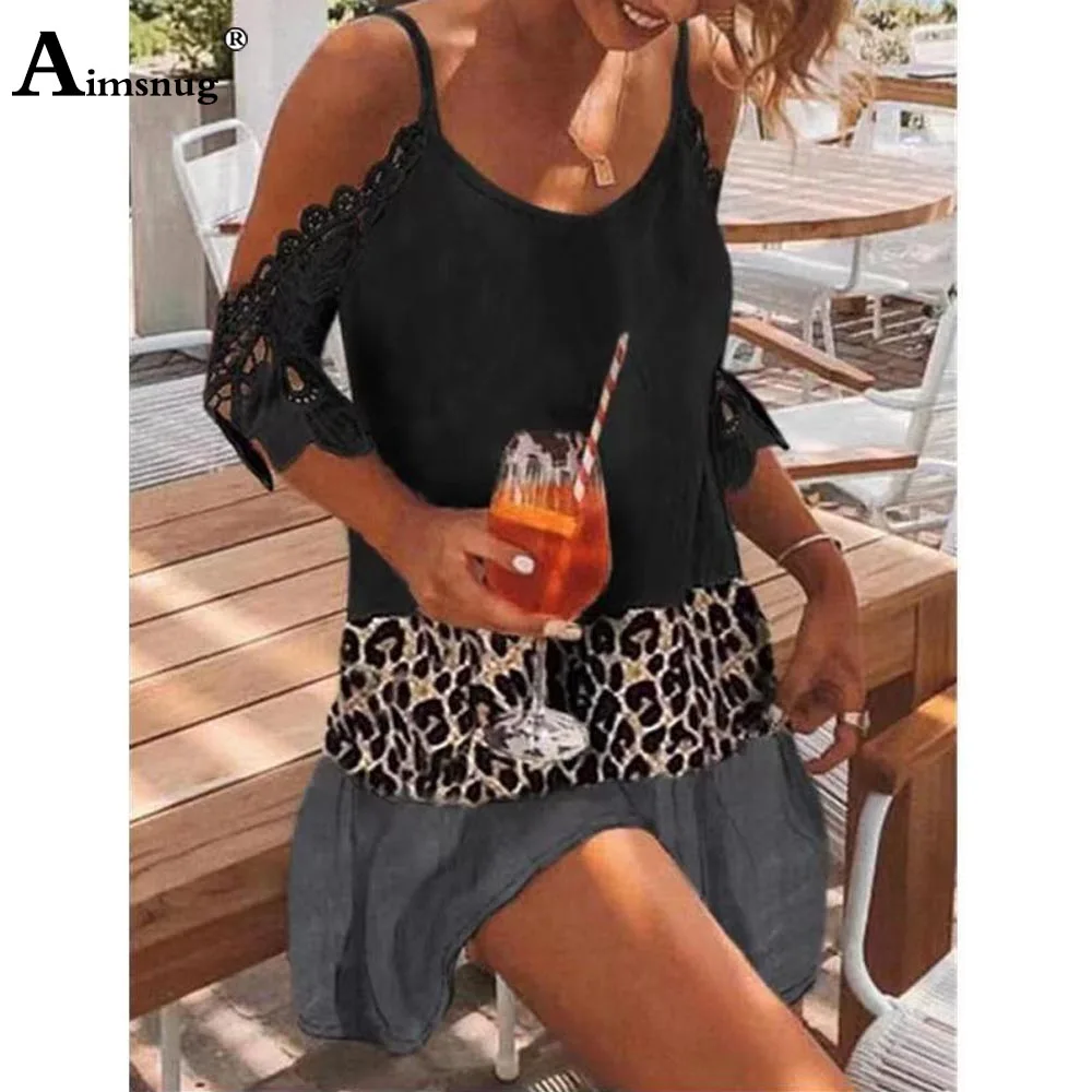 

Plus Size 3xl Women Hollow Out Dress Sexy Leopard Print Beach Dresses Latest 2021 Patchwork Casual Loose Short Dress Femme 3XL