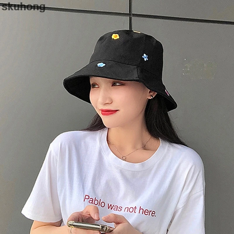 

Cotton Flower Embroidery Bucket Hat Fisherman Hat Outdoor Travel Hat Sun Cap Hats For Men And Women Fashion Femme Caps Summer