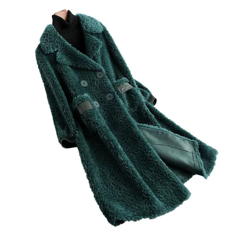 2023 Genuine Wool Soft Winter Button Turndown Collar Double Breasted Jackets Real Shearing Sheep Fur Coats Winter Coat X76