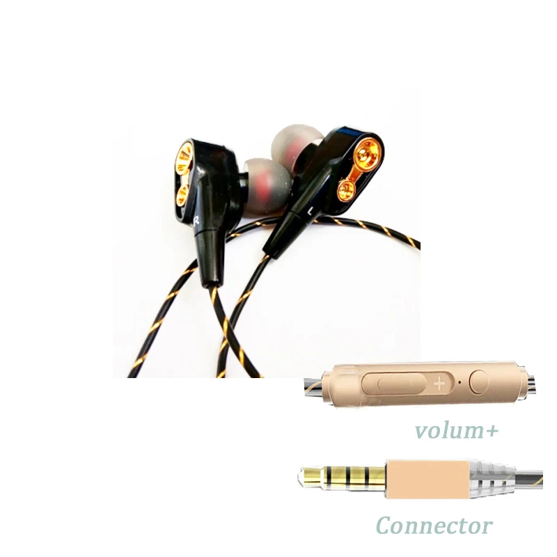 Спортивные наушники гарнитура проводные стерео с двойным приводом и микрофоном