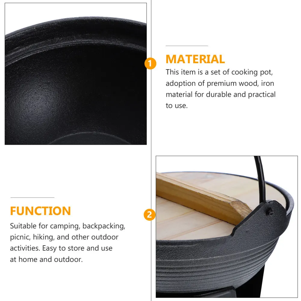 

1 set of Outdoor Saucepan Multifunctional Pot Camping Hot Pot Cast Iron Pot
