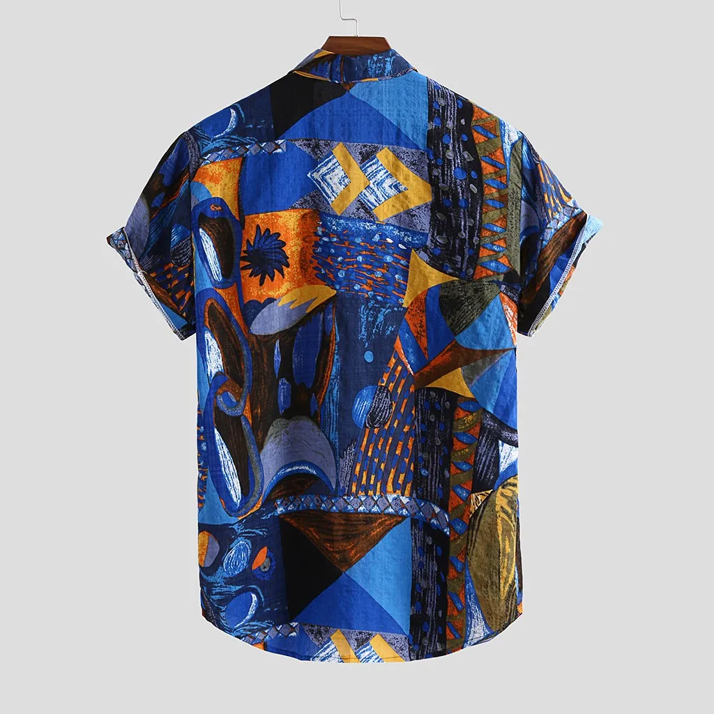 Мужская винтажная рубашка с принтом свободная повседневная на пуговицах