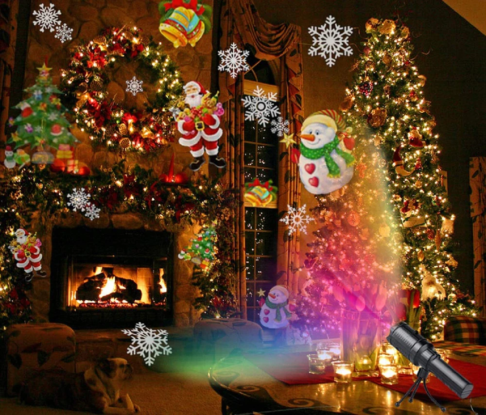 USB Перезаряжаемые 2 в 1 проекции светодиодный ручной фонарик украшенное мозаикой