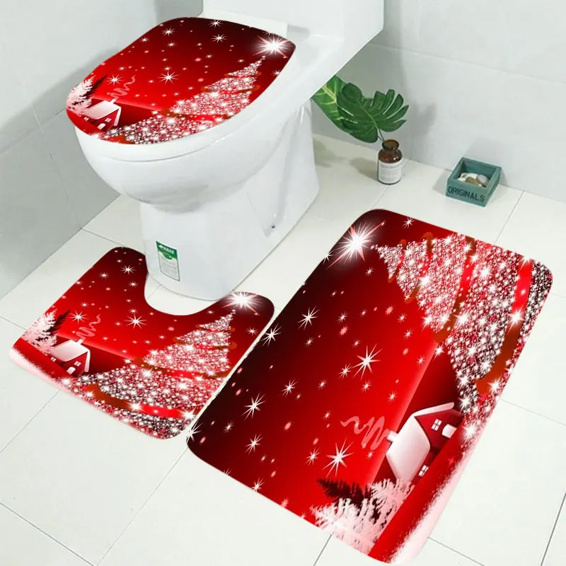 RS003 3pcs Mat set 10 видов Рождественская задняя капля Снежный принт Водонепроницаемая занавеска для ванной комнаты занавеска для ванной унитаза коврик набор нескользящих ковриков - Цвет: RS003 3pcs Mat set