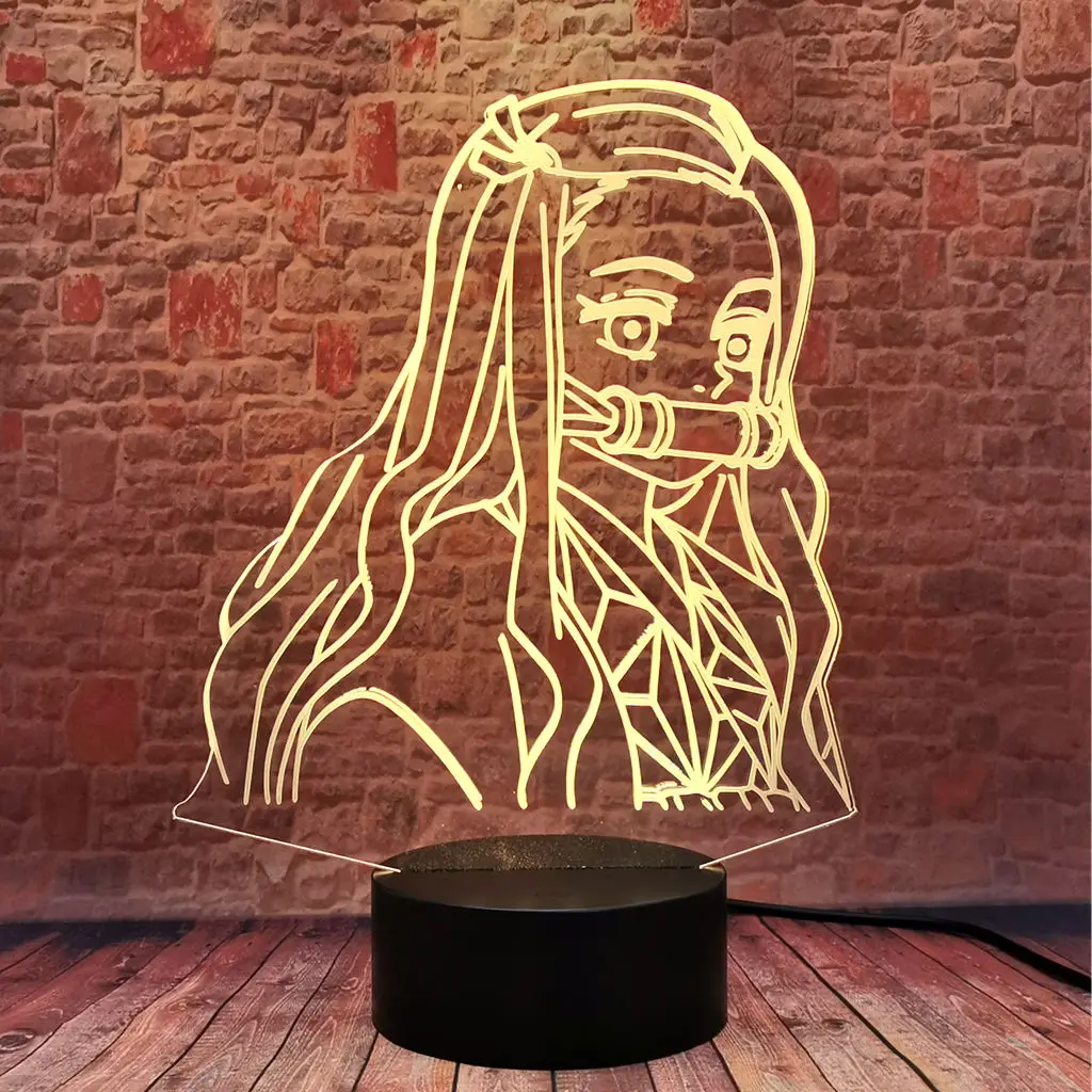 

Модель камадо Nezuko 3D настольная лампа ночник светодиодный 7 цветов Изменение светодиодные лампы мигает демон убийца аниме Рисунок Игрушки