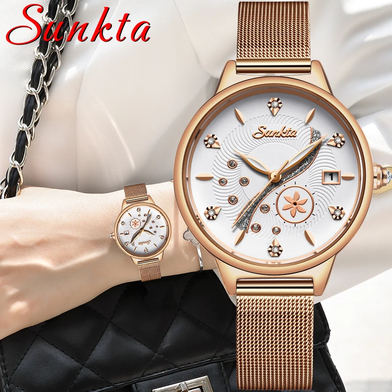 Часы наручные SUNKTA женские кварцевые люксовые брендовые простые