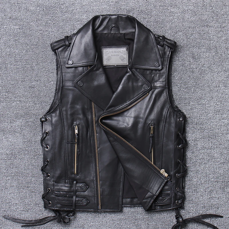 

5 days arriva,lMen Motorcycle Vest Brand Top Quality Thick Cowhide Vest Designer Vintage Euro-American Sleeveless Jacket