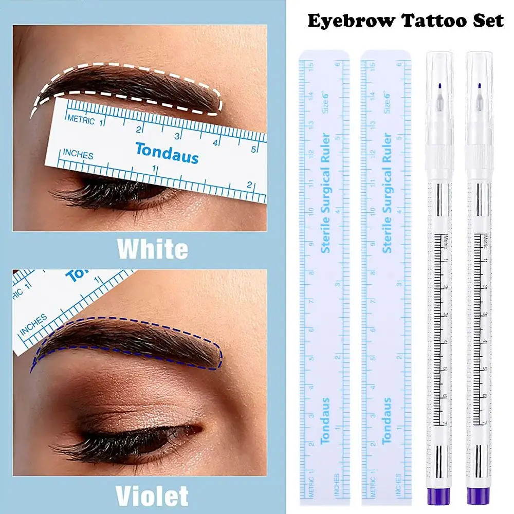 

1 Set Purple Eyebrow Tattoo Markers Pen Microblading Marker Pen with Paper Ruler Skin Permanent Makeup Position Mark Tools