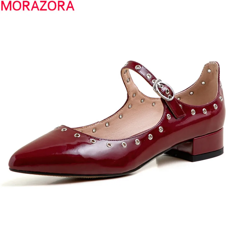 

Женские лакированные туфли с пряжкой MORAZORA, бежевые однотонные вечерние туфли из лакированной кожи, лето 2020