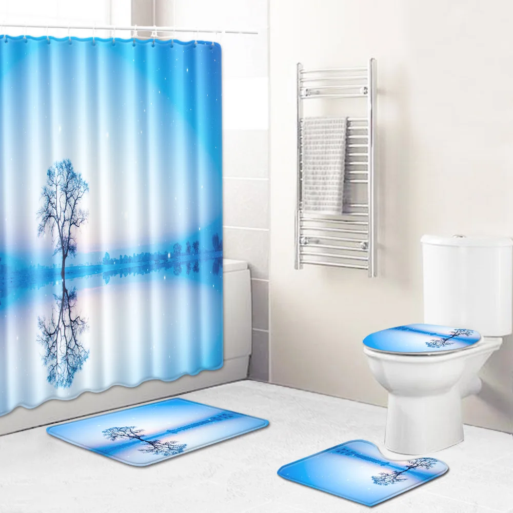 Набор ковриков и для ванной комнаты с цветочным рисунком занавеска душа