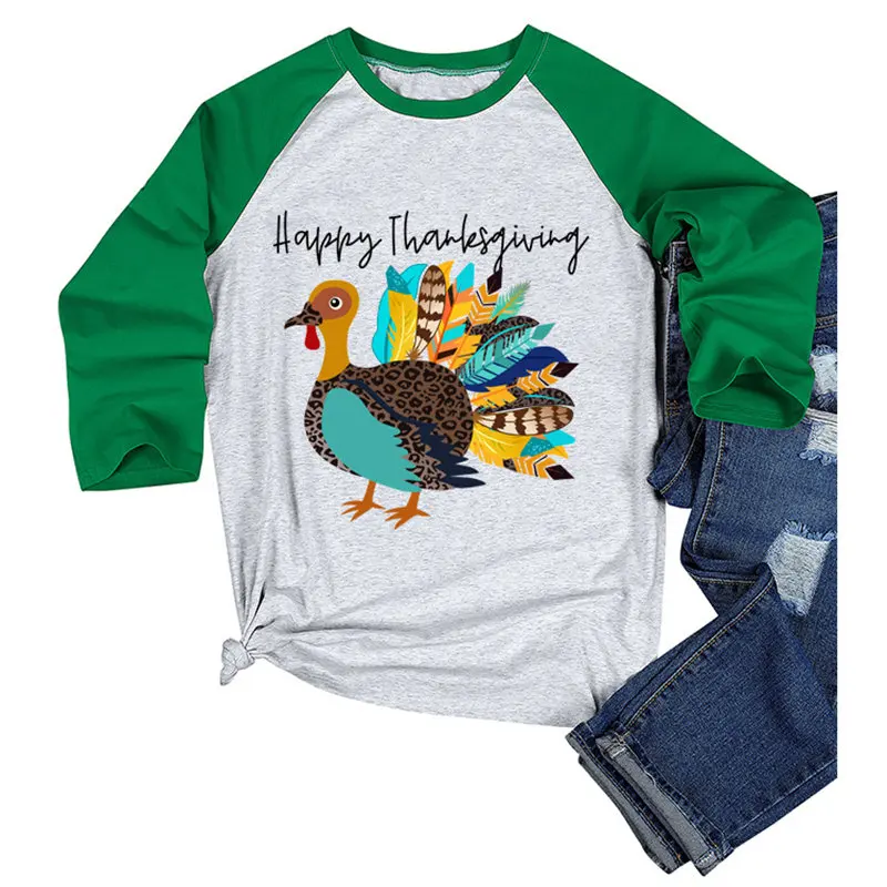 

Women Happy Thankgiving Turkey Aesthetic Graphics Long Sleeve Crew Neck Top Autumn Shirt Casual Tee Raglan Slogan Soft T-Shirt