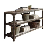 gorden console table decor in weathered oak antique silver with 2 shelf rack for living room hallway entryway tv standus stock
