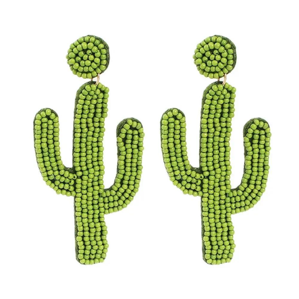 Женские серьги С КАКТУСОМ крупные ручной работы из зеленого полимера богемные