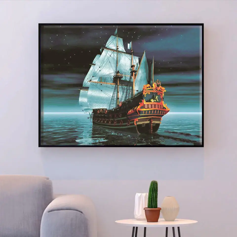 

New 5D DIY full square round diamond embroidery"sailboat"diamond painting cross stitch water diamond home decoration gift sewing