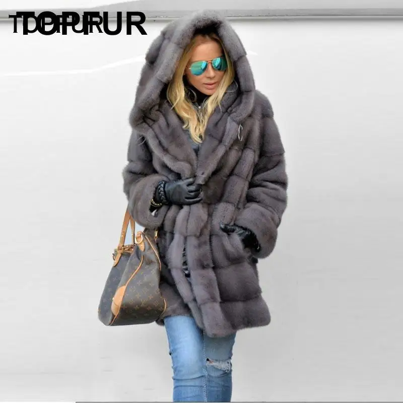 Новая стильная шуба TOPFUR из натурального меха норки женское длинное тонкое