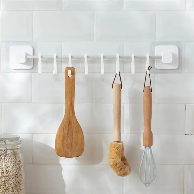 

Eisho Kitchen Supplies Punch-Free Wall-Mounted Storage Rack Simple with 8 Hooks Free Mobile Hanging Row Hook