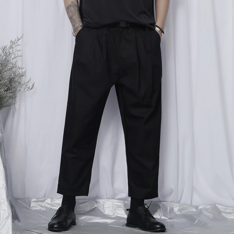 

Men's Casual Pants Nine Point Pants 2021 New Trend Style Dark Wide Leg Pants Fashion Men's Handsome Loose Back Palace Pants