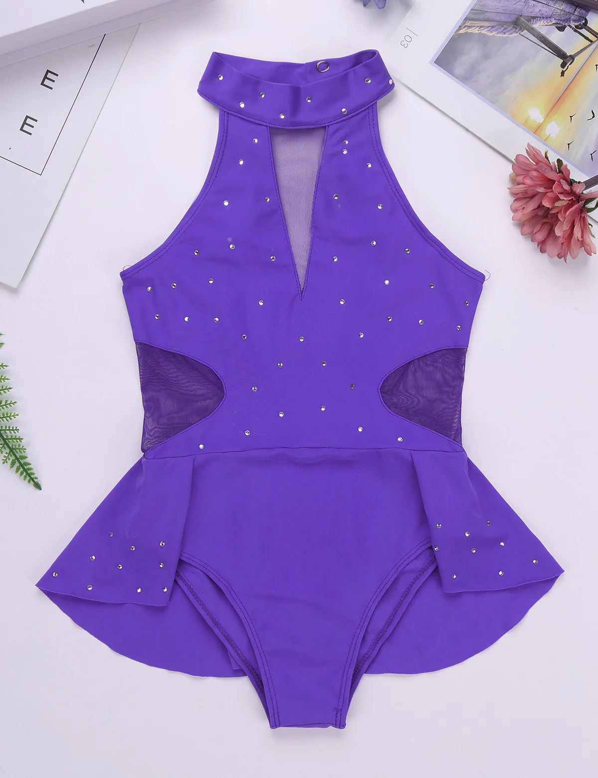 Kids Girls Gymnastic Leotard Shiny Glitter Mesh Splice Ballet Dance Dress for Modern Contemporary Ballroom Stage Performance