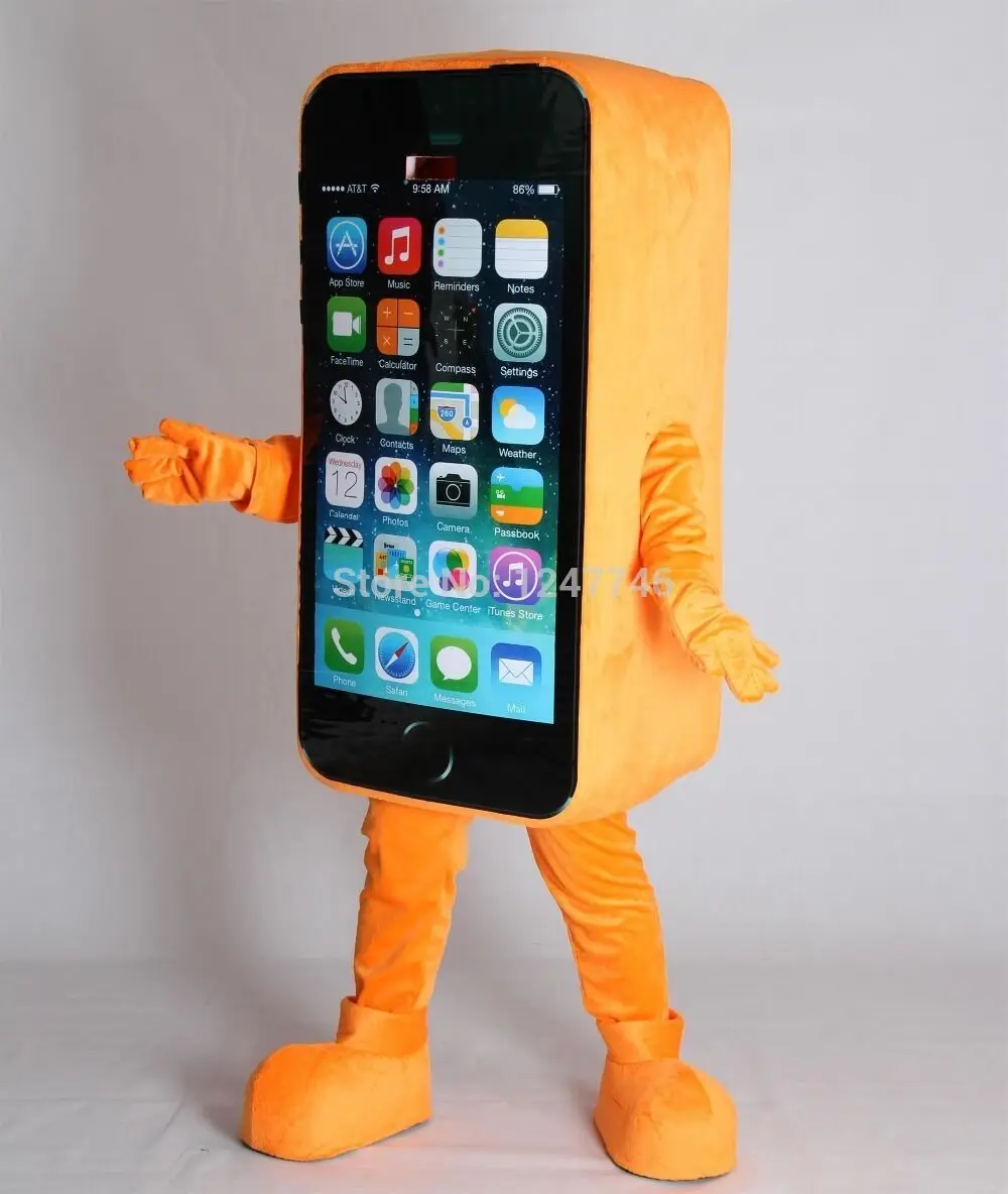 Шикарный рекламный оранжевый костюм талисман для мобильного телефона Косплей