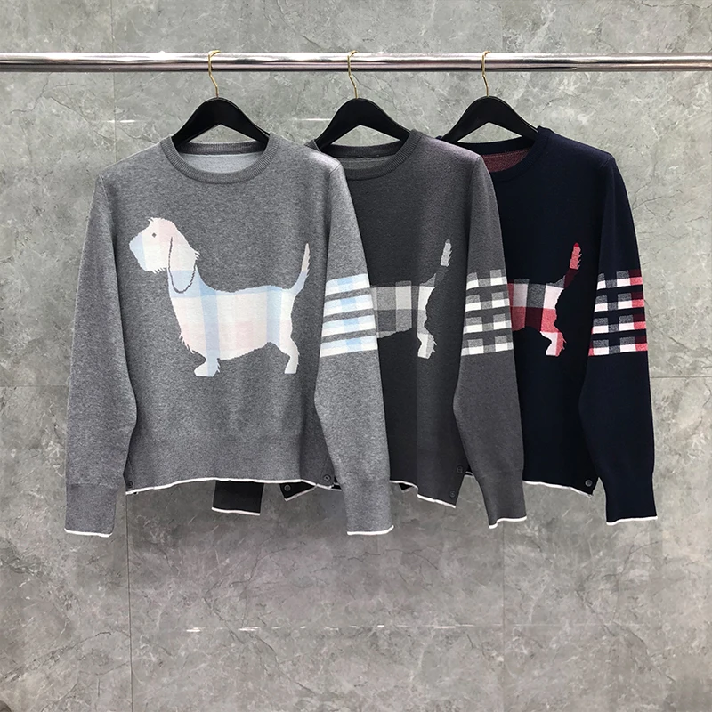 TB THOM  Sweater Autunm Winter Fashion Brand Coat Dog Crepe Buffalo Check Jacquard Hector Graphics 4-BAR Pullover TB Sweaters