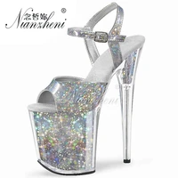 patent leather novelty crystal clear womens sandals 8 inches trend paint all match 20cm cross dressing party dress small size